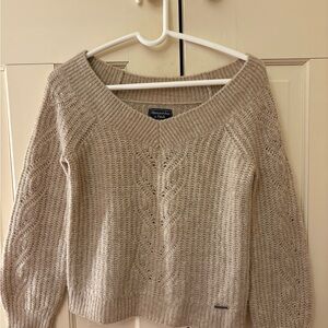 Abercrombie & Fitch Women's Knit V-Neck Sweater - Cream